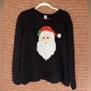 Holiday Time Black Sweater with Santa Design